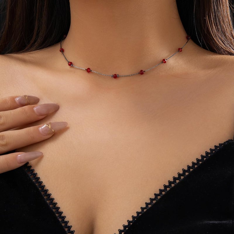 Cicod Gothic Y Necklace,Goth Black Red Crystal Bead Teardrop Necklace,Punk Y Necklace,Halloween Christmas New Year Jewelry Vampire Accessories for Women - Image 5
